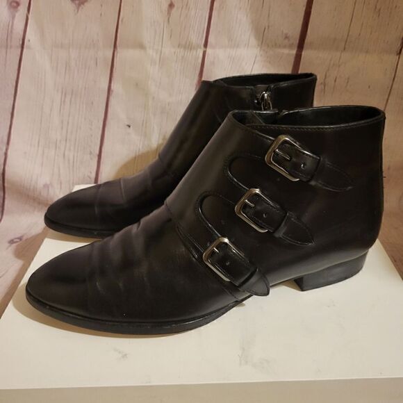 Michael Michael Kors "Prudence" Blak Smooth Leather 3 Buckle Ankle Boots 8m $225 - Picture 4 of 7